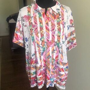 Johnny Was Azzy Flower Short Sleeve Polo, size L